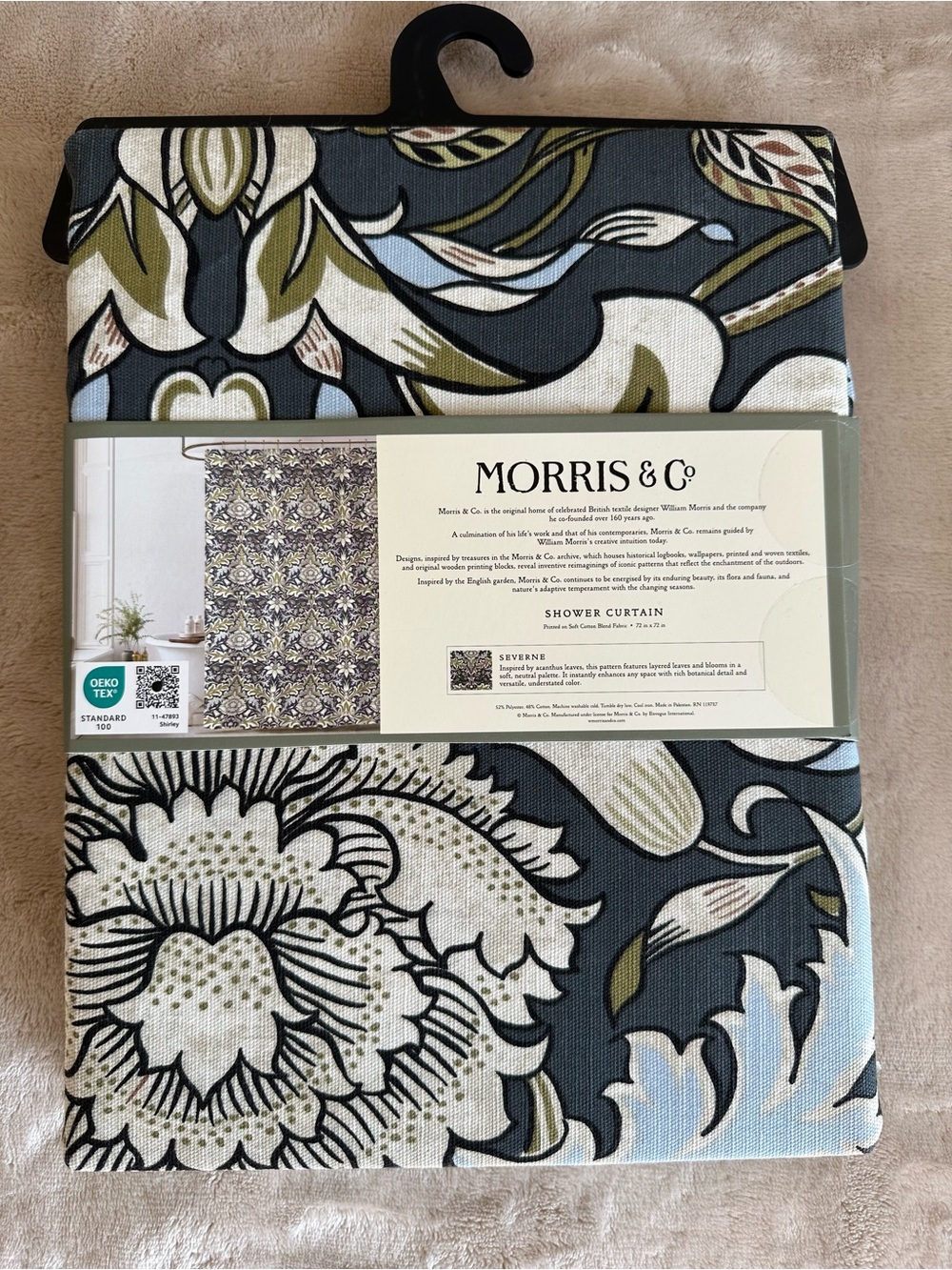 Morris & Co William Morris Blue Floral Shower Curtain Severne